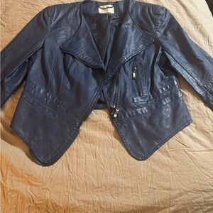 Women's Blue Vegan Leather Moto Jacket
